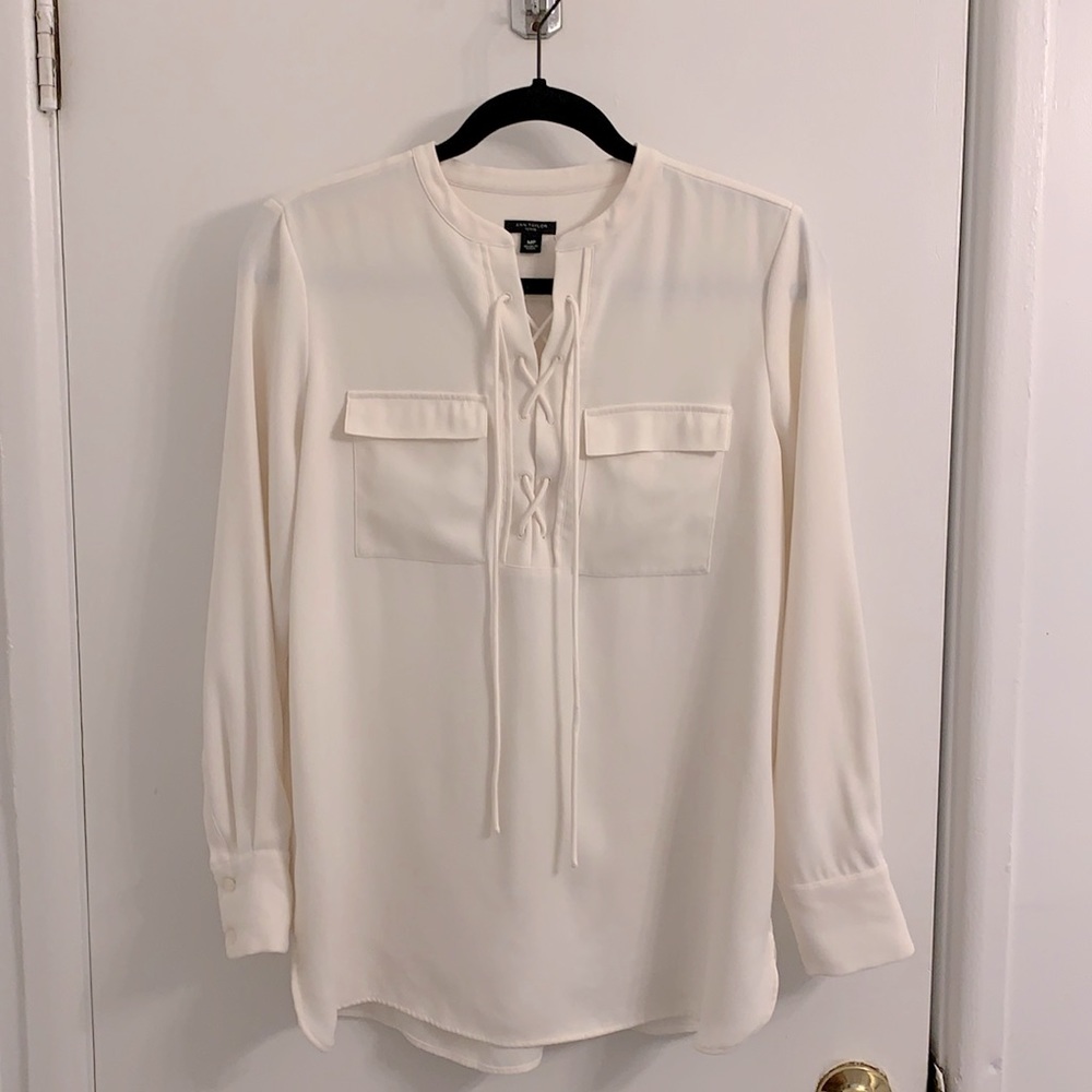 Ann Taylor Lace Up Blouse